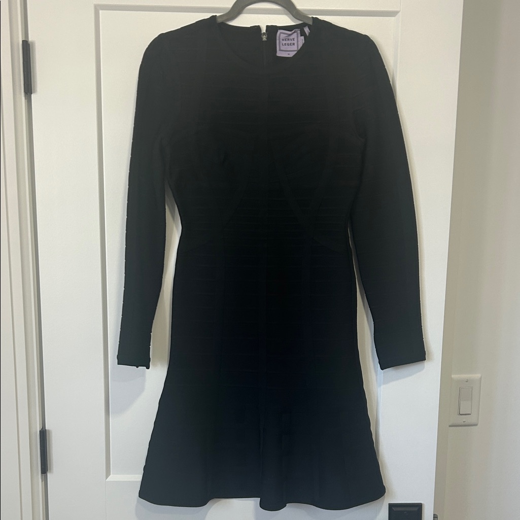 Classic Herve Leger Black Long Sleeve Dress Size Medium